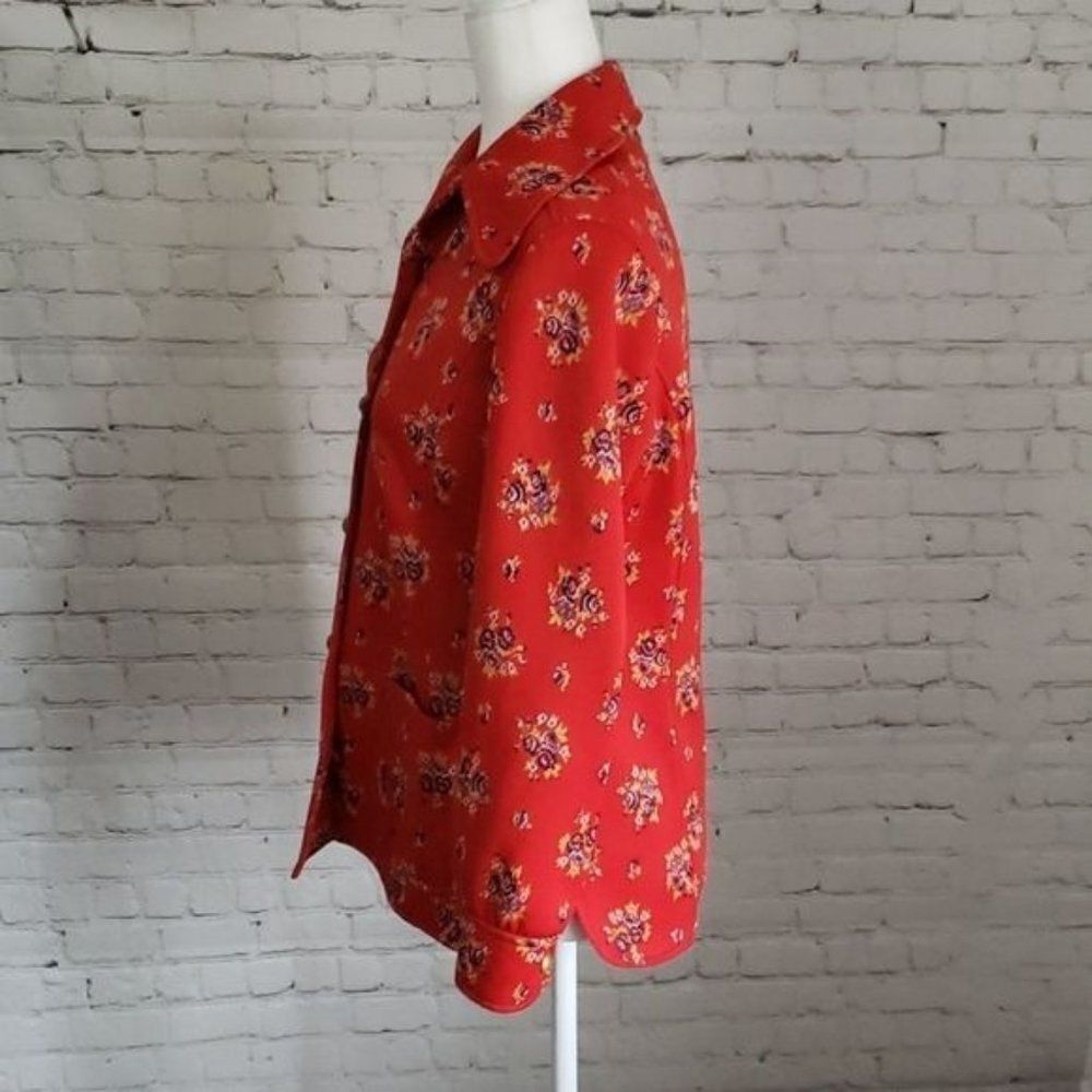 Vintage 60s Mod Floral Red Boho Button Down Shirt - image 4